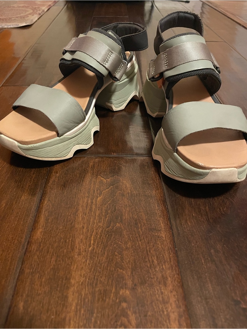 Sorel Women's Chunky Platform Sandals in Sage and Tan